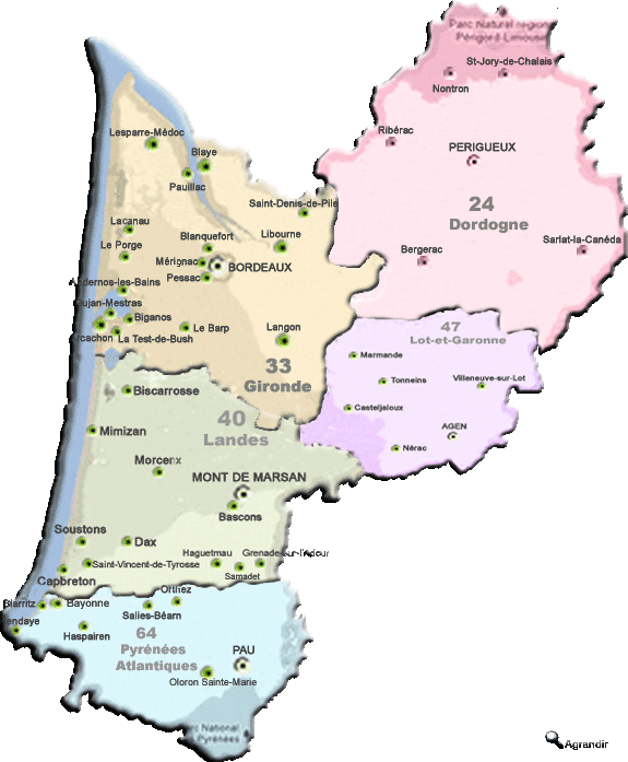 Préfectures & Chefs-lieux de la région de l´Aquitaine 