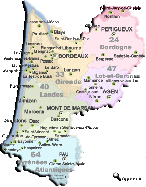 Préfectures et Chefs-lieux de la région de l´Aquitaine